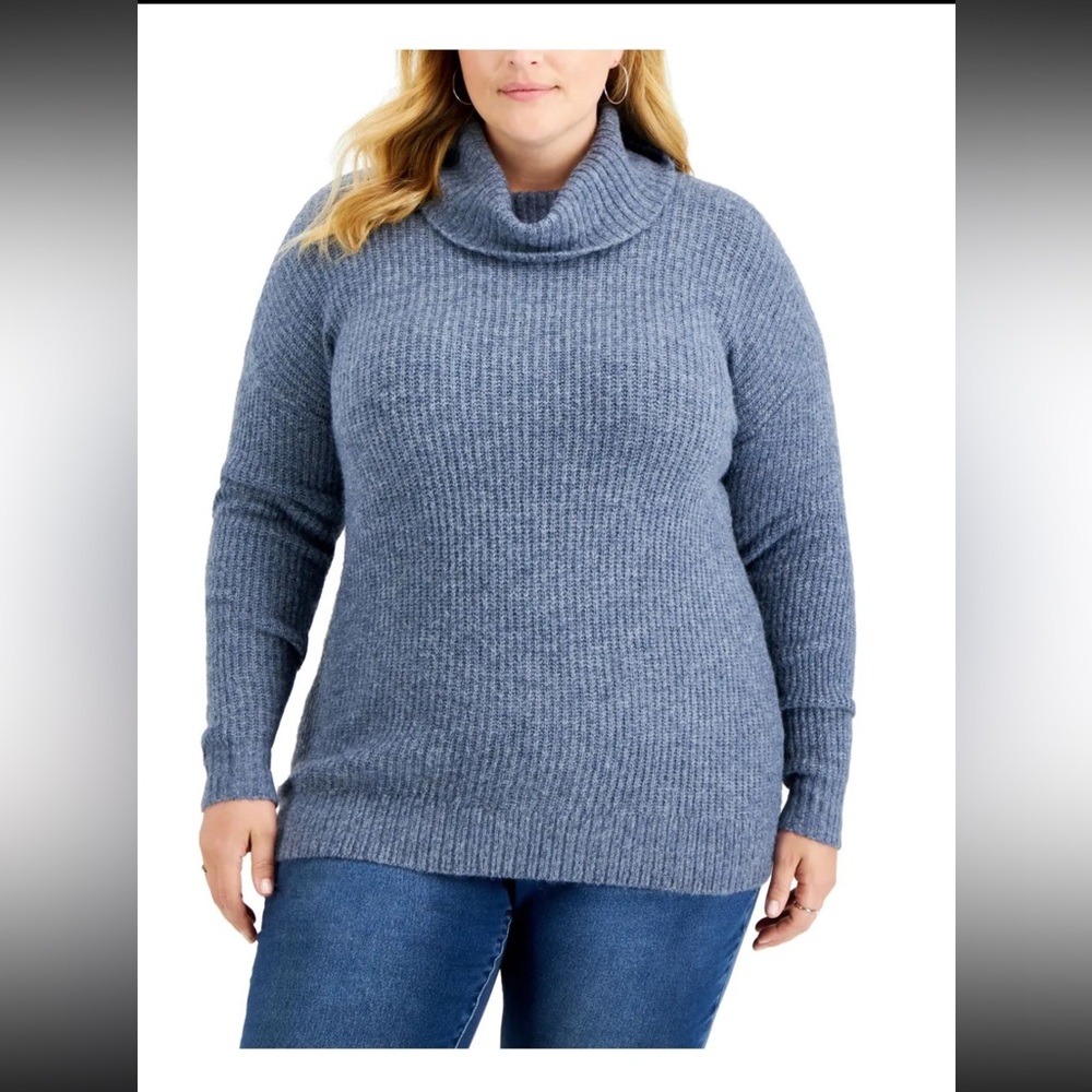 Style & Co‎ Womens Plus Size,Cowlneck Tunic Sweater Ribbed Knit Regal Blue